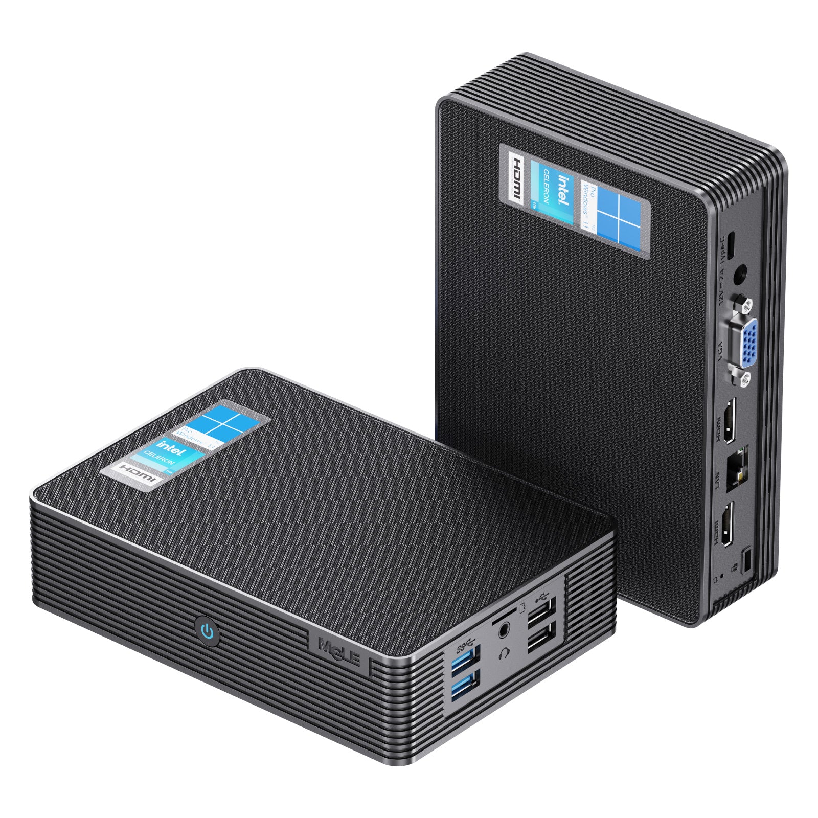 MeLE  Quieter HD3Q Fanless Mini PC N5105, LPDDR4, Windows11, 2 * HDMI 4K, Wi-Fi 5, Gigabit Ethernet, BT 5.1, USB * 4, Type-C, VGA, SD Card & SSD Support, VESA Mount