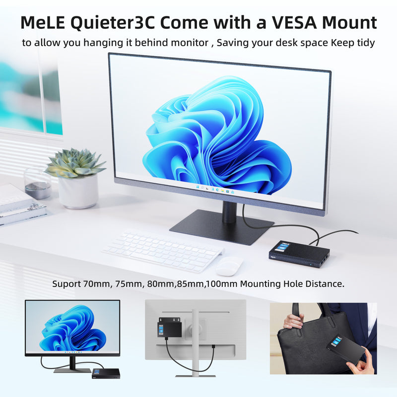 MeLE Fanless Mini PC Quieter2Q, Windows 11 Pro J4125 8GB 128GB 4K UHD Mini  Desktop Computer (New)